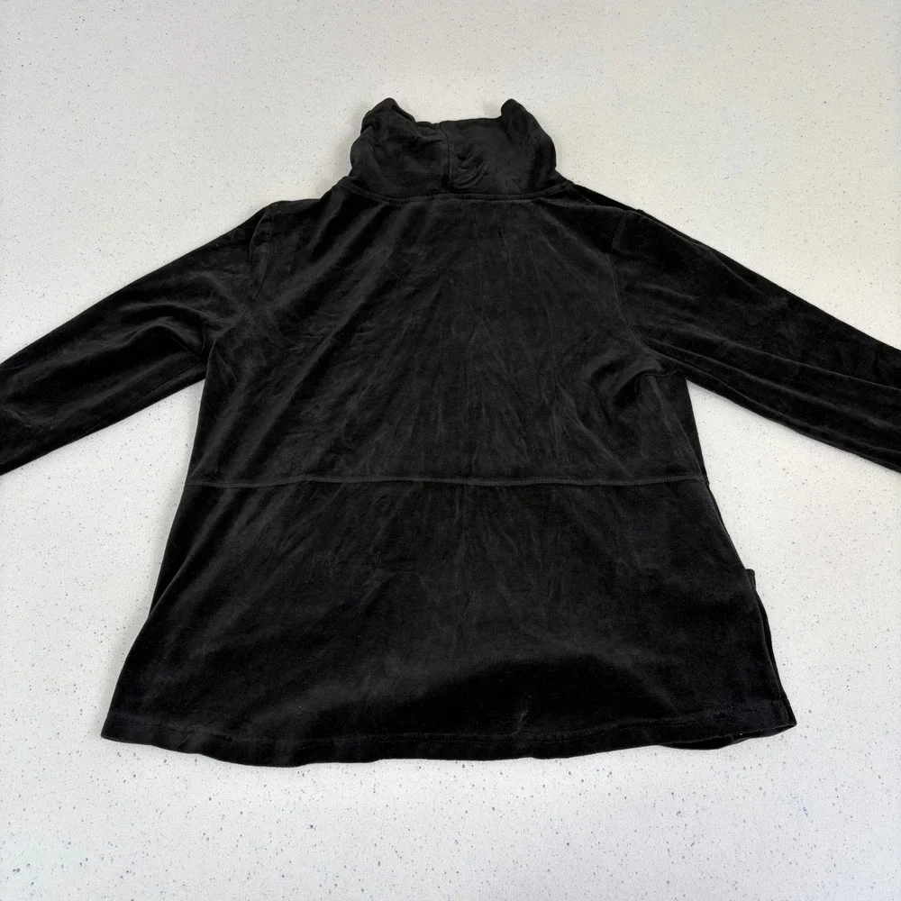 Chico's Zenergy Black‎ Velour Cowl Neck Tunic Pullover Kangaroo Pocket  Sz 12/14